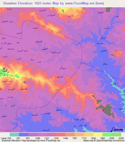 Shawkan,Yemen Elevation Map