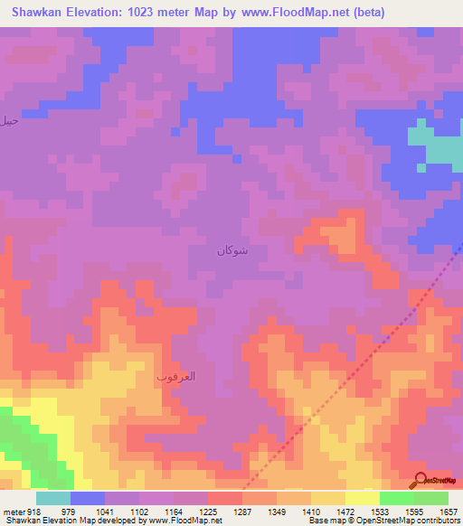 Shawkan,Yemen Elevation Map
