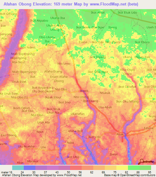 Afahan Obong,Nigeria Elevation Map