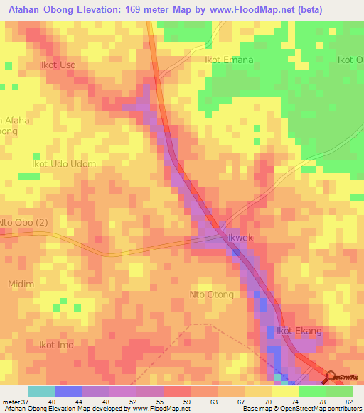 Afahan Obong,Nigeria Elevation Map
