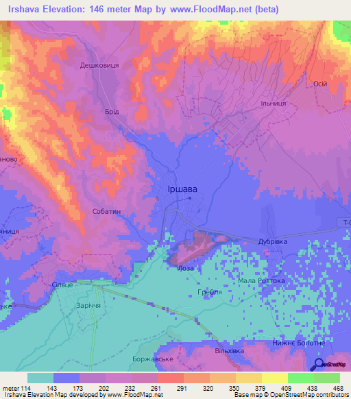 Irshava,Ukraine Elevation Map