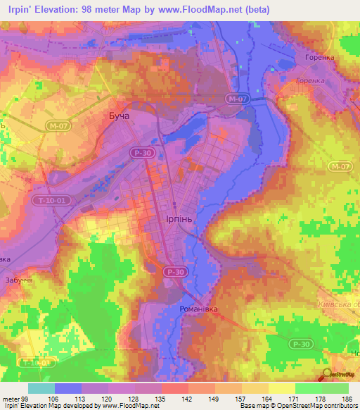 Irpin',Ukraine Elevation Map