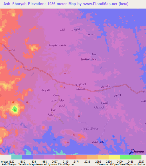 Ash Sharyah,Yemen Elevation Map