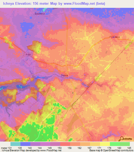 Ichnya,Ukraine Elevation Map