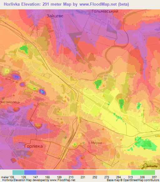 Horlivka,Ukraine Elevation Map