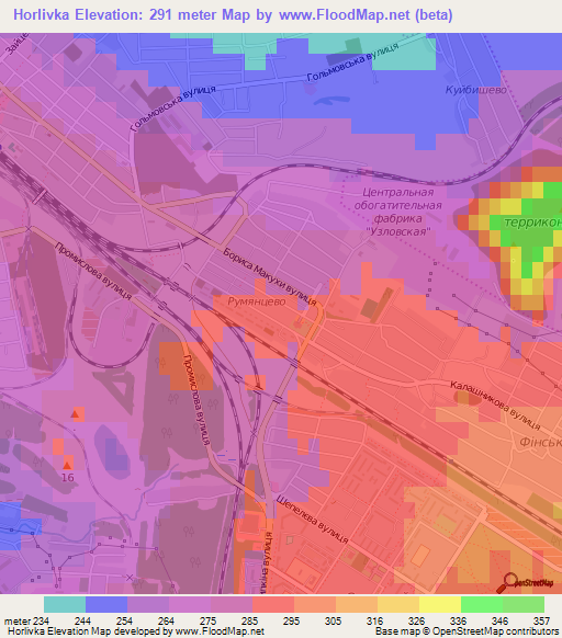 Horlivka,Ukraine Elevation Map