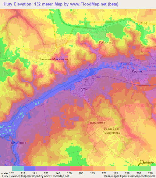 Huty,Ukraine Elevation Map