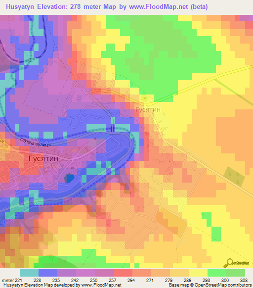 Husyatyn,Ukraine Elevation Map