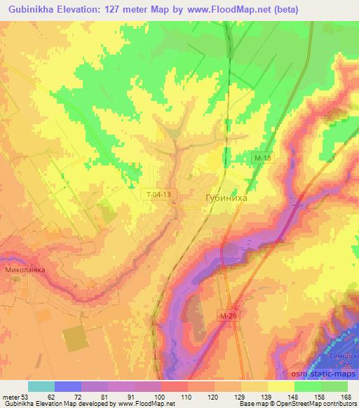 Gubinikha,Ukraine Elevation Map
