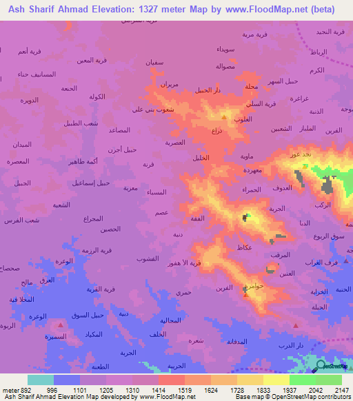 Ash Sharif Ahmad,Yemen Elevation Map