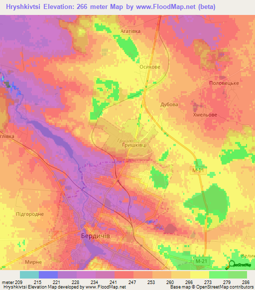 Hryshkivtsi,Ukraine Elevation Map