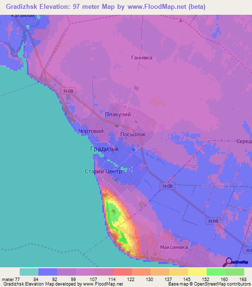 Gradizhsk,Ukraine Elevation Map