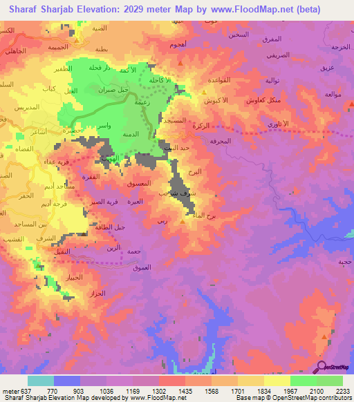 Sharaf Sharjab,Yemen Elevation Map