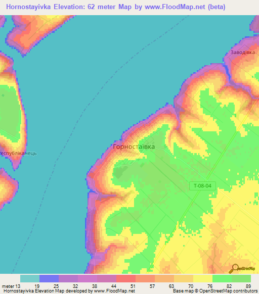 Hornostayivka,Ukraine Elevation Map
