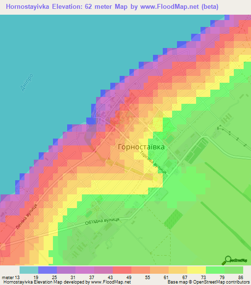 Hornostayivka,Ukraine Elevation Map