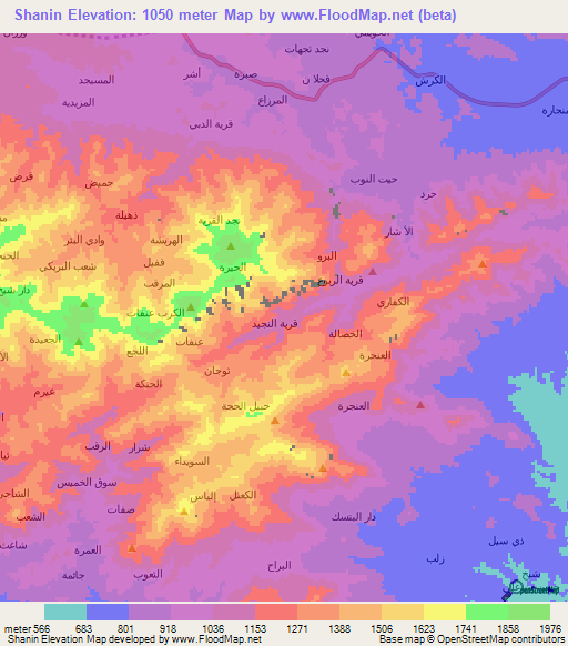 Shanin,Yemen Elevation Map