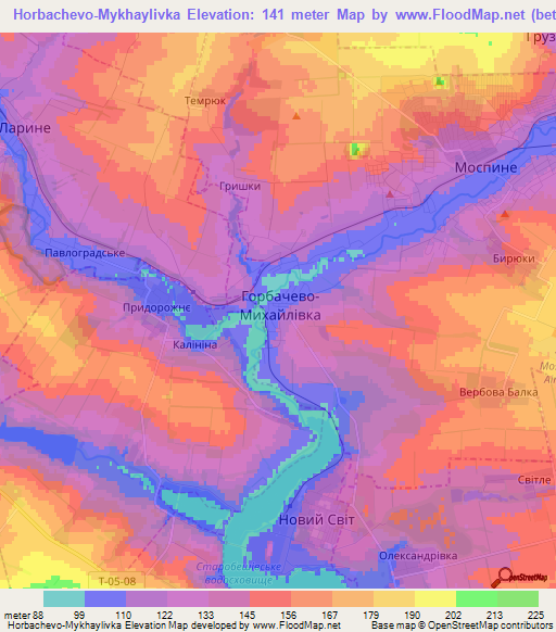 Horbachevo-Mykhaylivka,Ukraine Elevation Map