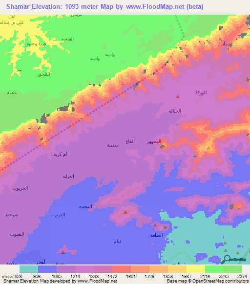 Shamar,Yemen Elevation Map
