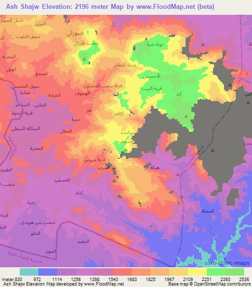 Ash Shajw,Yemen Elevation Map