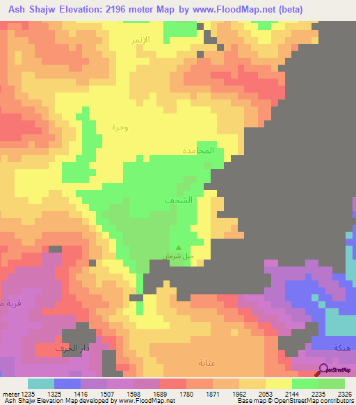 Ash Shajw,Yemen Elevation Map