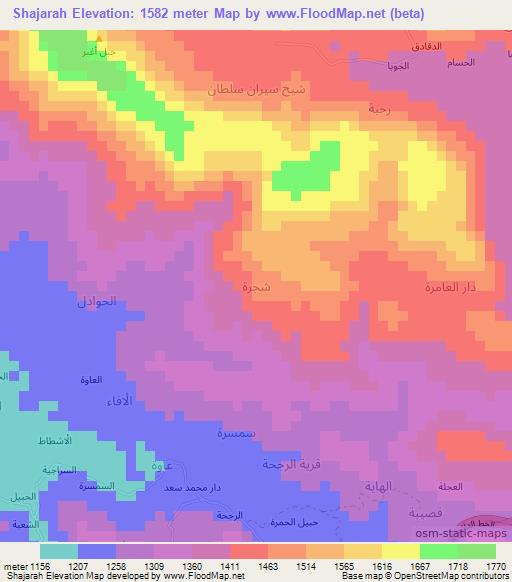 Shajarah,Yemen Elevation Map