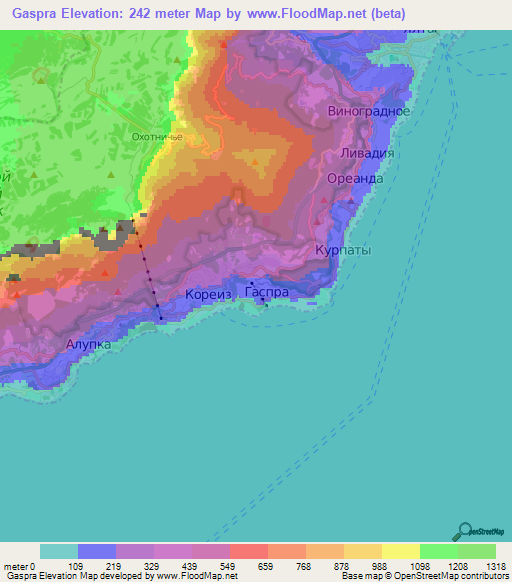 Gaspra,Ukraine Elevation Map
