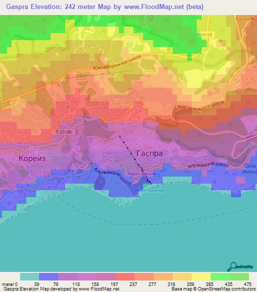 Gaspra,Ukraine Elevation Map