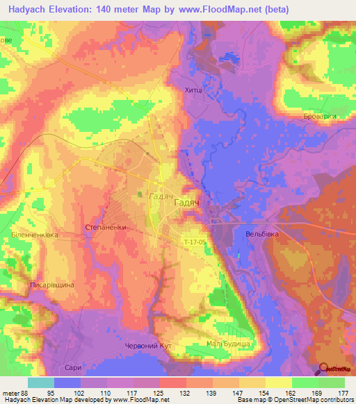 Hadyach,Ukraine Elevation Map