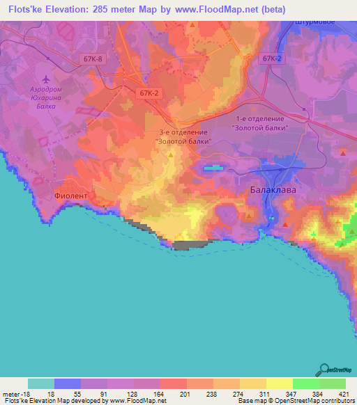 Flots'ke,Ukraine Elevation Map