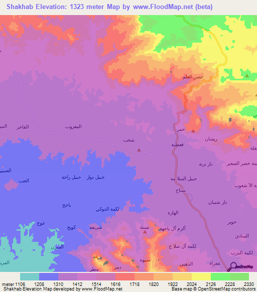 Shakhab,Yemen Elevation Map