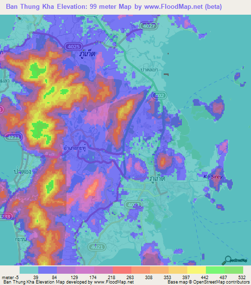 Ban Thung Kha,Thailand Elevation Map