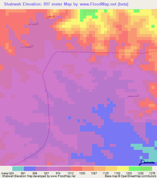 Shabwah,Yemen Elevation Map