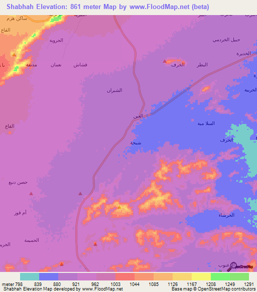 Shabhah,Yemen Elevation Map
