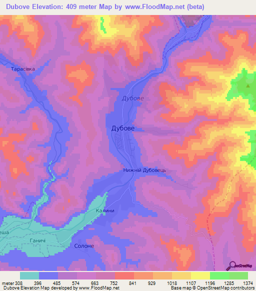 Dubove,Ukraine Elevation Map