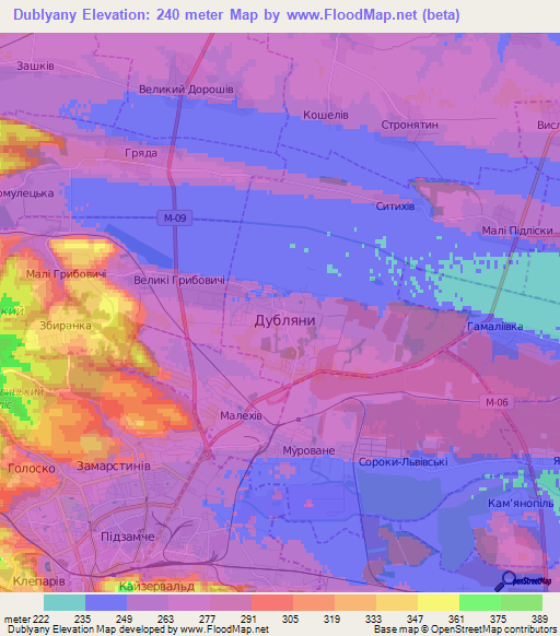 Dublyany,Ukraine Elevation Map