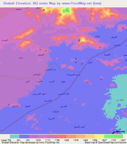 Shabah,Yemen Elevation Map