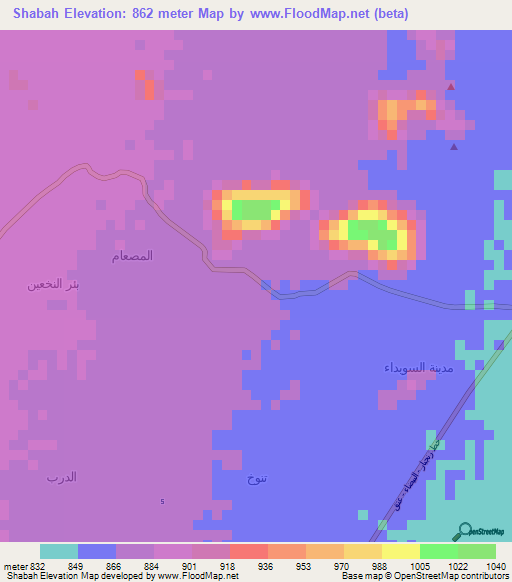 Shabah,Yemen Elevation Map