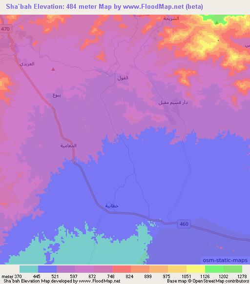 Sha`bah,Yemen Elevation Map