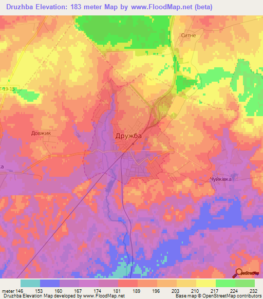 Druzhba,Ukraine Elevation Map