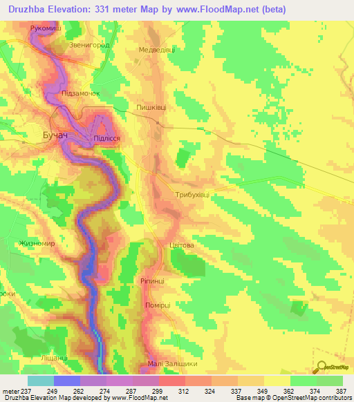 Druzhba,Ukraine Elevation Map