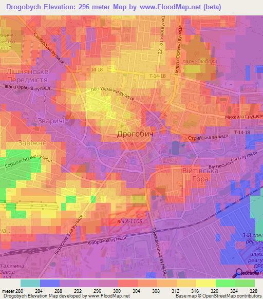 Drogobych,Ukraine Elevation Map