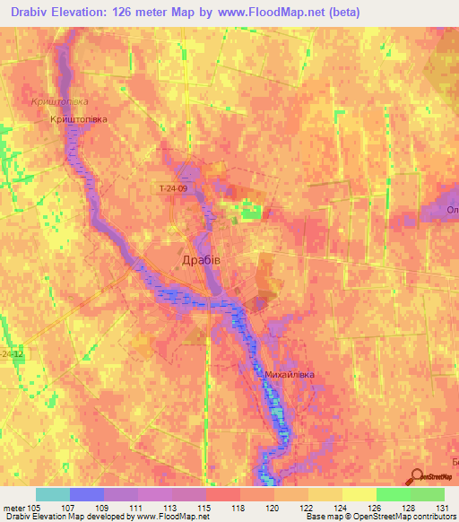 Drabiv,Ukraine Elevation Map