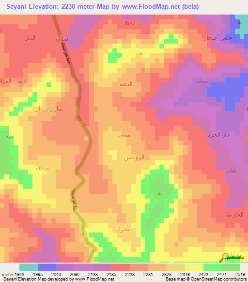 Seyani,Yemen Elevation Map