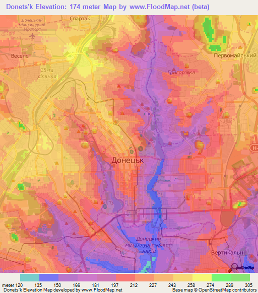 Donets'k,Ukraine Elevation Map