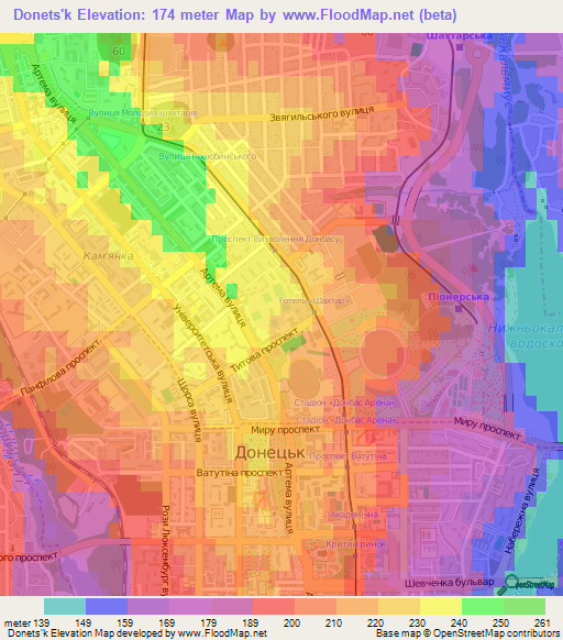 Donets'k,Ukraine Elevation Map