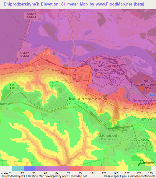 Dniprodzerzhyns'k,Ukraine Elevation Map