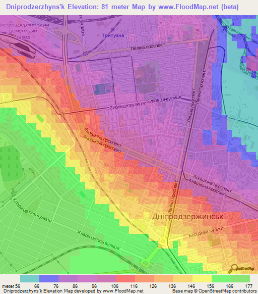 Dniprodzerzhyns'k,Ukraine Elevation Map