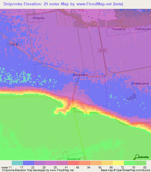 Dniprovka,Ukraine Elevation Map