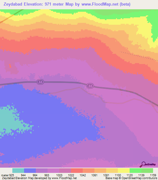 Zeydabad,Iran Elevation Map