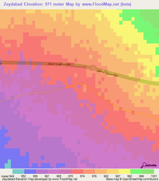 Zeydabad,Iran Elevation Map
